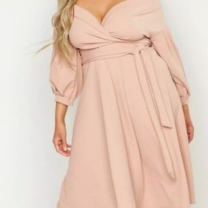 Beige Off The Shoulder Midi